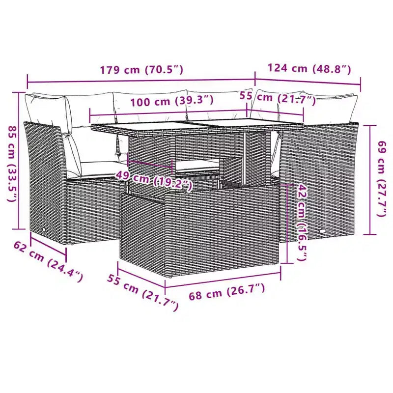 Set di divani da patio vidaXL con cuscini, sedute modulari da esterno, 5 pezzi, polirattan