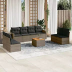 vidaXL 9-teiliges Gartensofa-Set mit Kissen, grau, Poly-Rattan