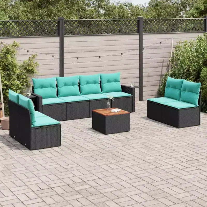 vidaXL 9-teiliges Gartensofa-Set mit Kissen, grau, Poly-Rattan