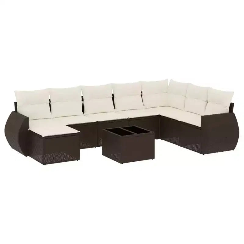 vidaXL 9 Piece Patio Sofa Set with Cushions Beige Poly Rattan
