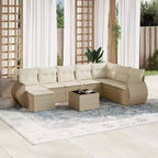 vidaXL 9-teiliges Terrassensofaset mit Kissen, beigefarbenes Poly-Rattan