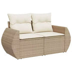 vidaXL 9-teiliges Terrassensofaset mit Kissen, beigefarbenes Poly-Rattan