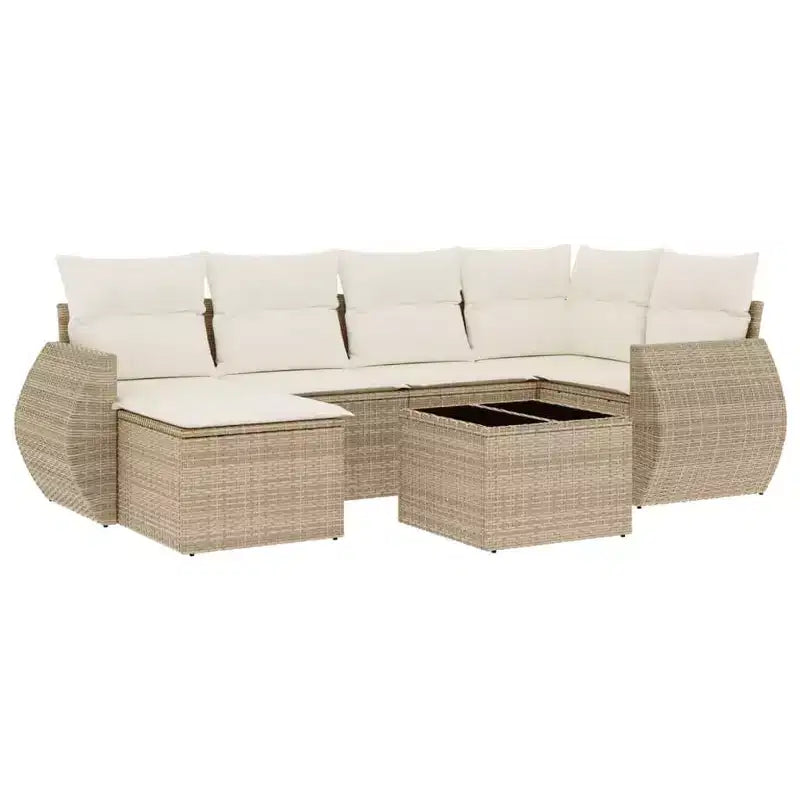 vidaXL 7 Piece Patio Sofa Set with Cushions Beige Poly Rattan