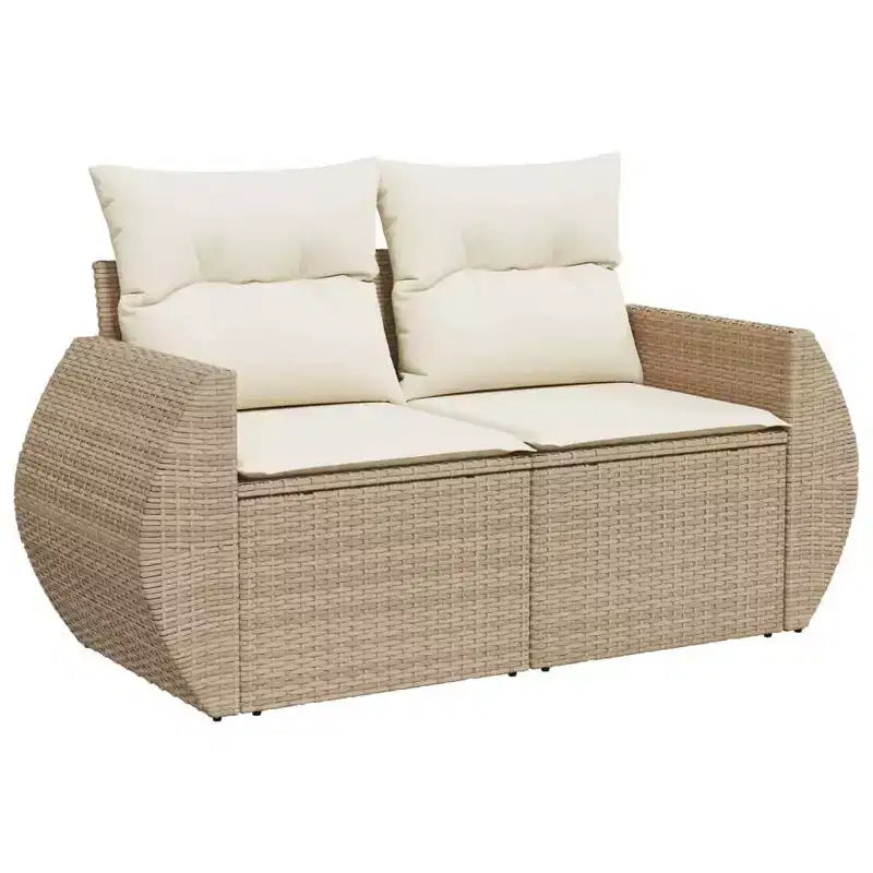 vidaXL 7-teiliges Gartensofa-Set mit Kissen, beige, Poly-Rattan