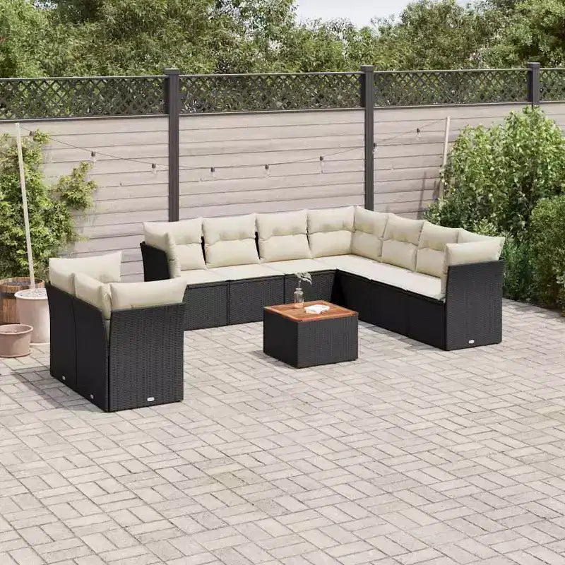 vidaXL Ensemble de canapé de jardin avec coussins, mobilier d’extérieur, 10 pièces, en polyrotin