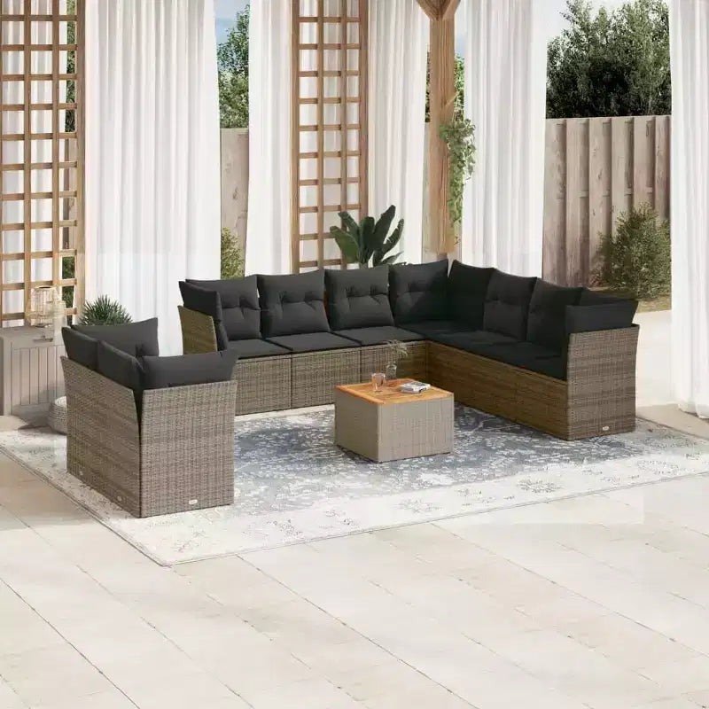 vidaXL Ensemble de canapé de jardin avec coussins, mobilier d’extérieur, 10 pièces, en polyrotin