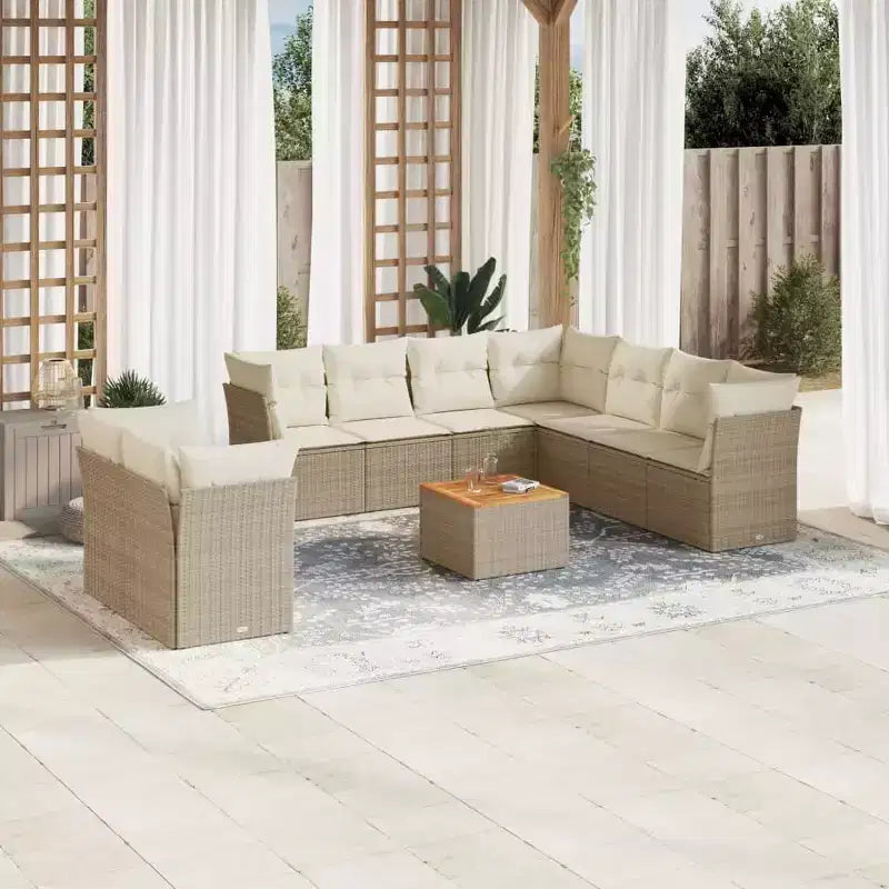 vidaXL Ensemble de canapé de jardin avec coussins, mobilier d’extérieur, 10 pièces, en polyrotin