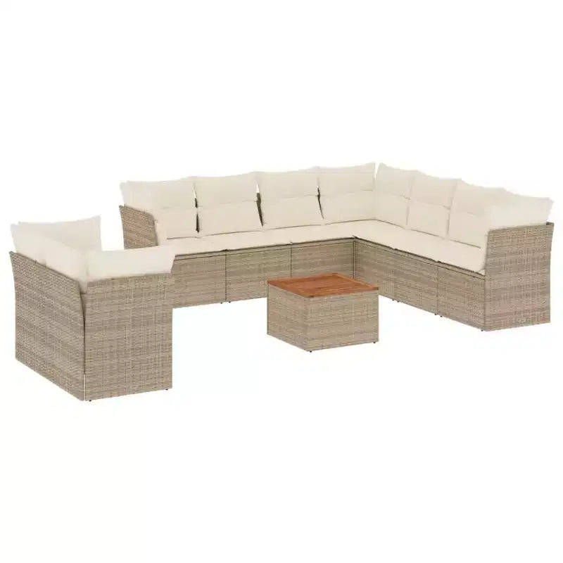 vidaXL Ensemble de canapé de jardin avec coussins, mobilier d’extérieur, 10 pièces, en polyrotin