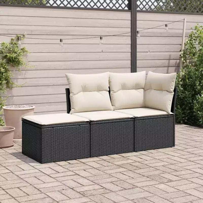 vidaXL Ensemble de canapé de jardin avec coussins, mobilier d’extérieur, 3 pièces, en polyrotin