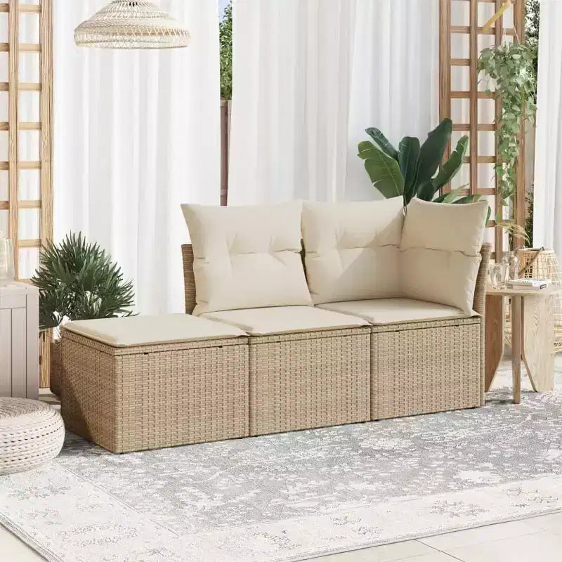 vidaXL Ensemble de canapé de jardin avec coussins, mobilier d’extérieur, 3 pièces, en polyrotin