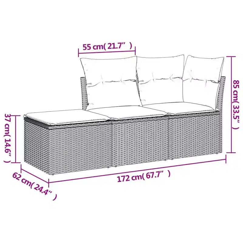 vidaXL Ensemble de canapé de jardin avec coussins, mobilier d’extérieur, 3 pièces, en polyrotin