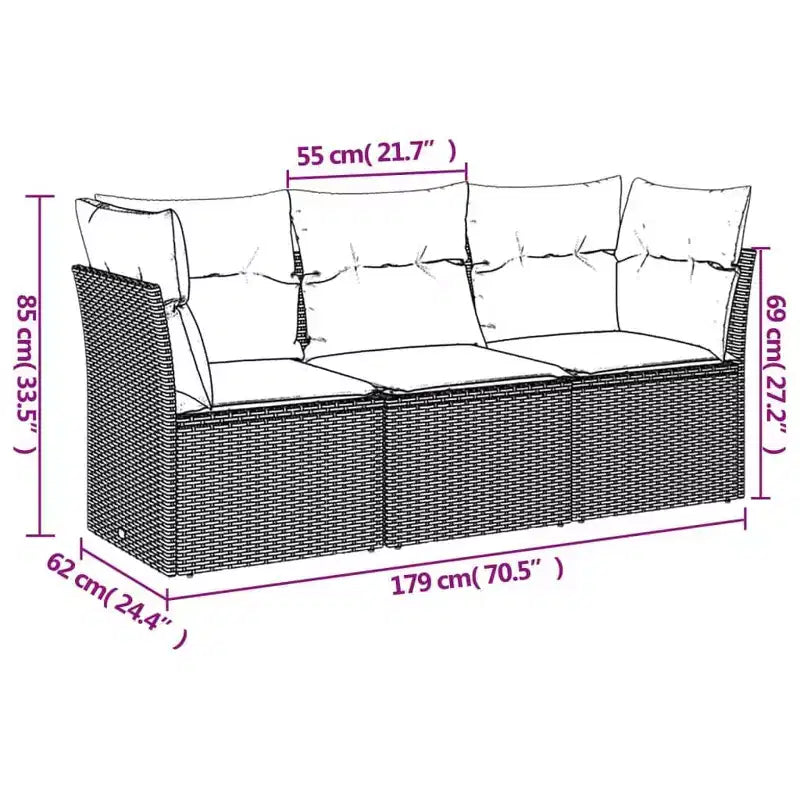 vidaXL Set da divani da giardino da 3 pezzi con cuscini in polyrattan