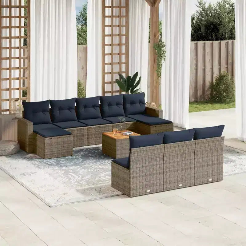 vidaXL Ensemble de canapé de terrasse avec coussins, mobilier d’extérieur 11 pièces en polyrotin