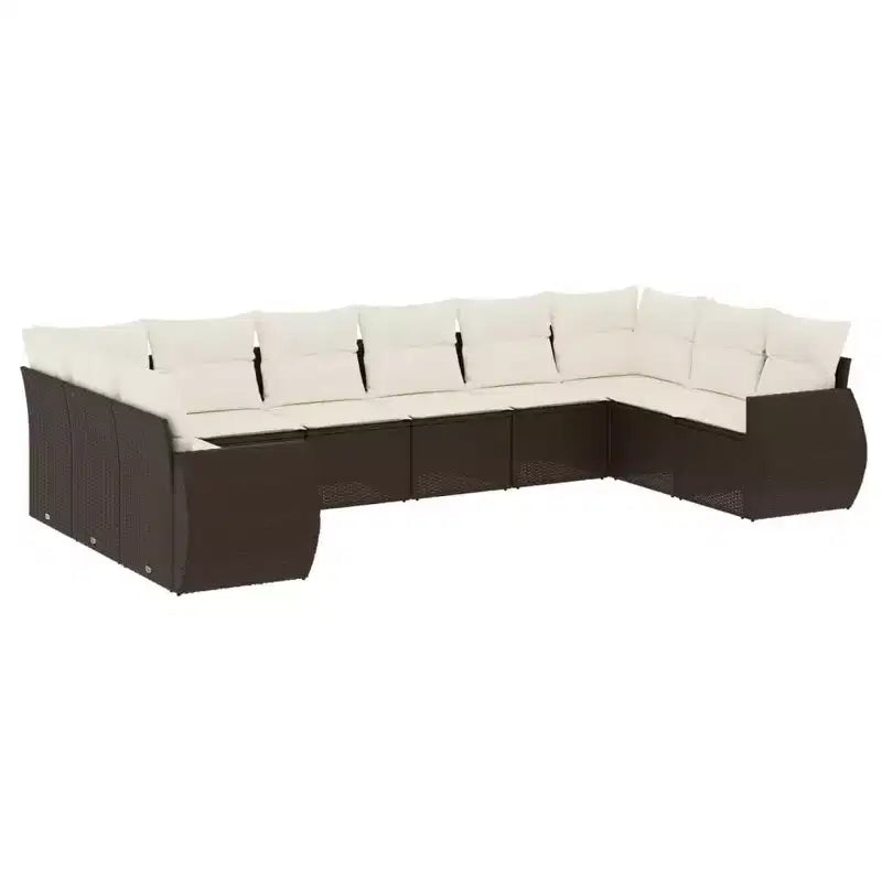vidaXL 10 Piece Patio Sofa Set with Cushions Brown Poly Rattan