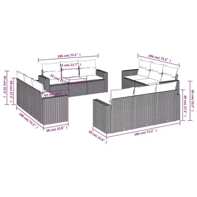 vidaXL 12 Piece Patio Sofa Set with Cushions Poly Rattan, Modular Outdoor Sectional, Multiple Colors and Models