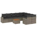vidaXL 10 Piece Patio Sofa Set with Cushions Gray Poly Rattan - Gray 5x middle + Table + 2x corner