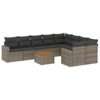 vidaXL 10 Piece Patio Sofa Set with Cushions Gray Poly Rattan - Gray 5x middle + Table + 2x corner