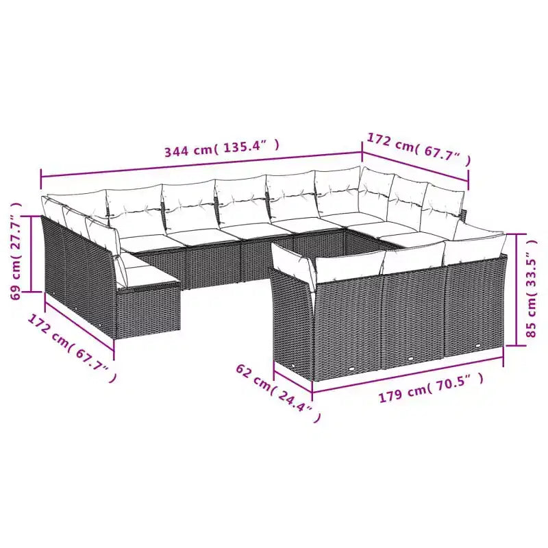 Set di divani da patio vidaXL, 13 pezzi, con cuscini, polirattan