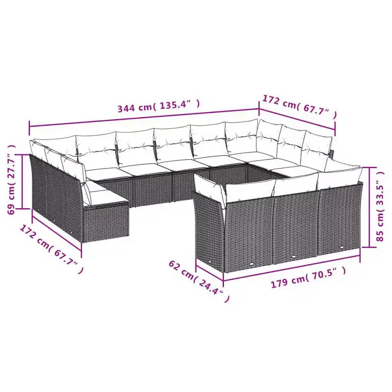 Set di divani da patio vidaXL, 13 pezzi, con cuscini, polirattan