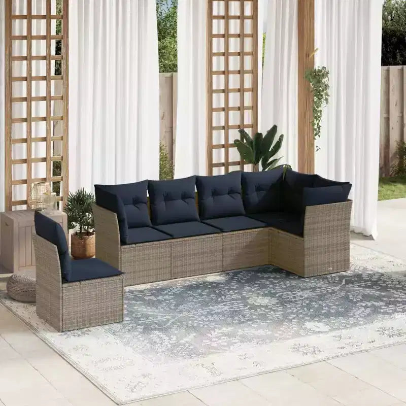 Set di divani da patio vidaXL da 7 pezzi con cuscini, polirattan marrone