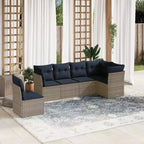 Set di divani da patio vidaXL da 7 pezzi con cuscini, polirattan marrone