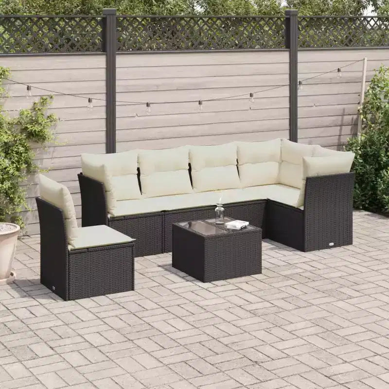 Set di divani da patio vidaXL da 7 pezzi con cuscini, polirattan marrone