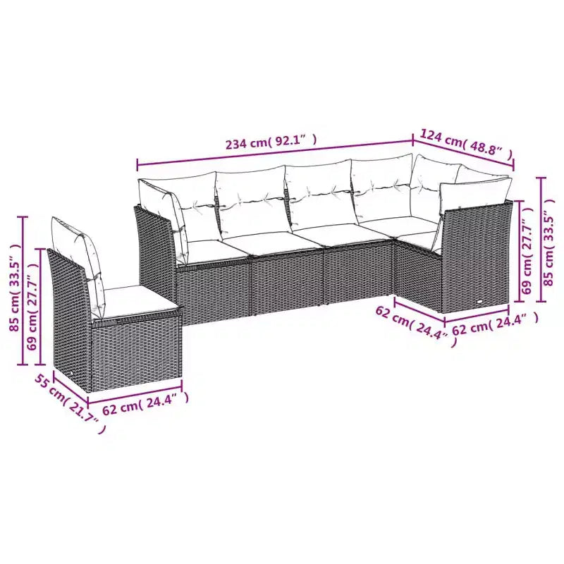 Set di divani da patio vidaXL da 7 pezzi con cuscini, polirattan marrone