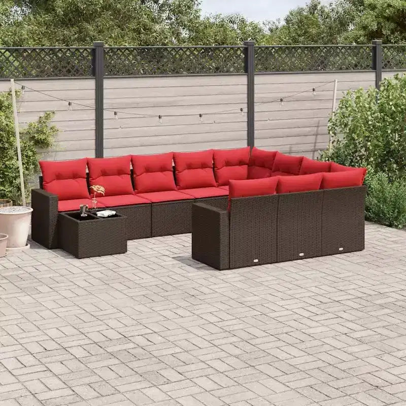vidaXL 11-teiliges Gartensofa-Set mit Kissen, Poly-Rattan