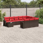 vidaXL 11-teiliges Gartensofa-Set mit Kissen, Poly-Rattan