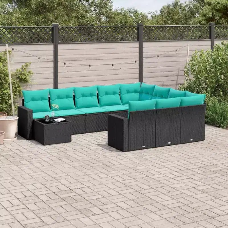 vidaXL 11-teiliges Gartensofa-Set mit Kissen, Poly-Rattan