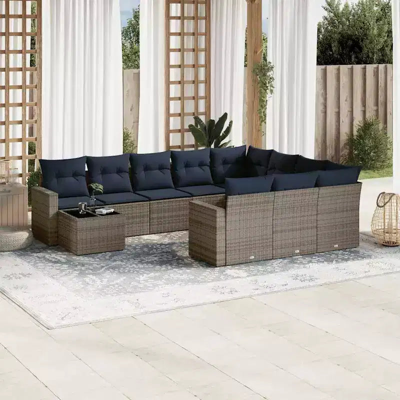 vidaXL 11-teiliges Gartensofa-Set mit Kissen, Poly-Rattan