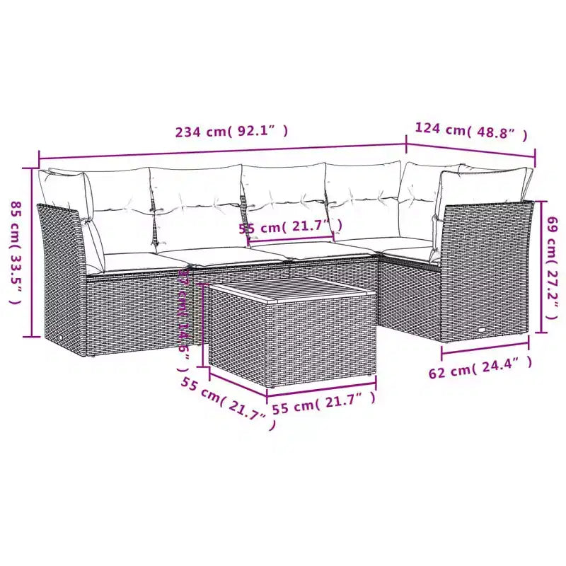 Set di divani da patio vidaXL da 6 pezzi con cuscini, polirattan