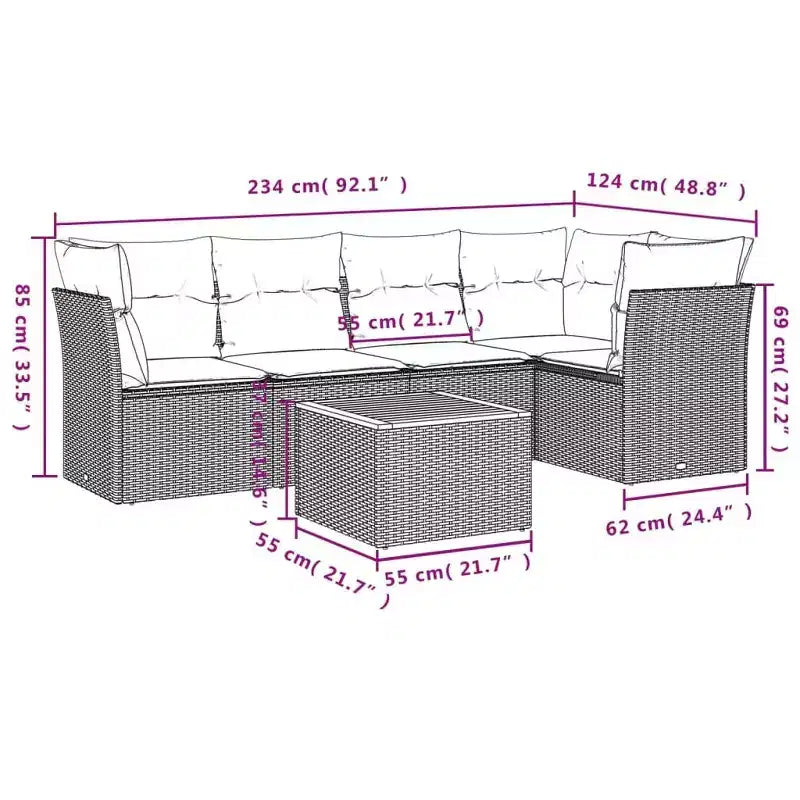 Set di divani da patio vidaXL da 6 pezzi con cuscini, polirattan