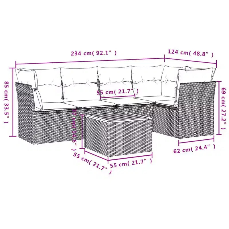 Set di divani da patio vidaXL da 6 pezzi con cuscini, polirattan