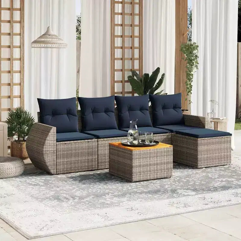 vidaXL 6-teiliges Gartensofa-Set mit Kissen Poly-Rattan