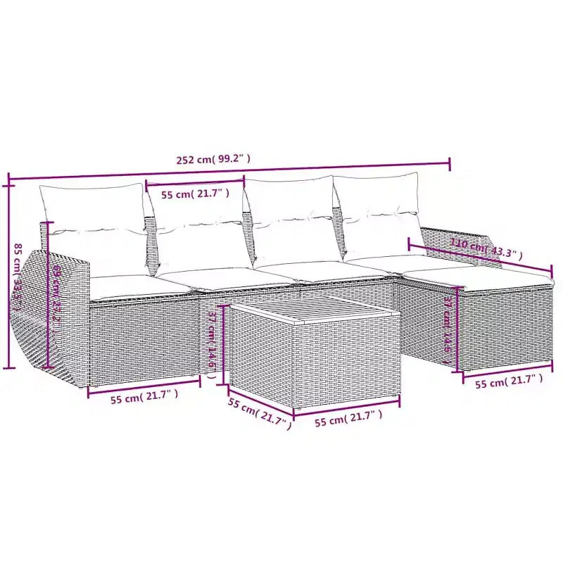 vidaXL 6-teiliges Gartensofa-Set mit Kissen Poly-Rattan