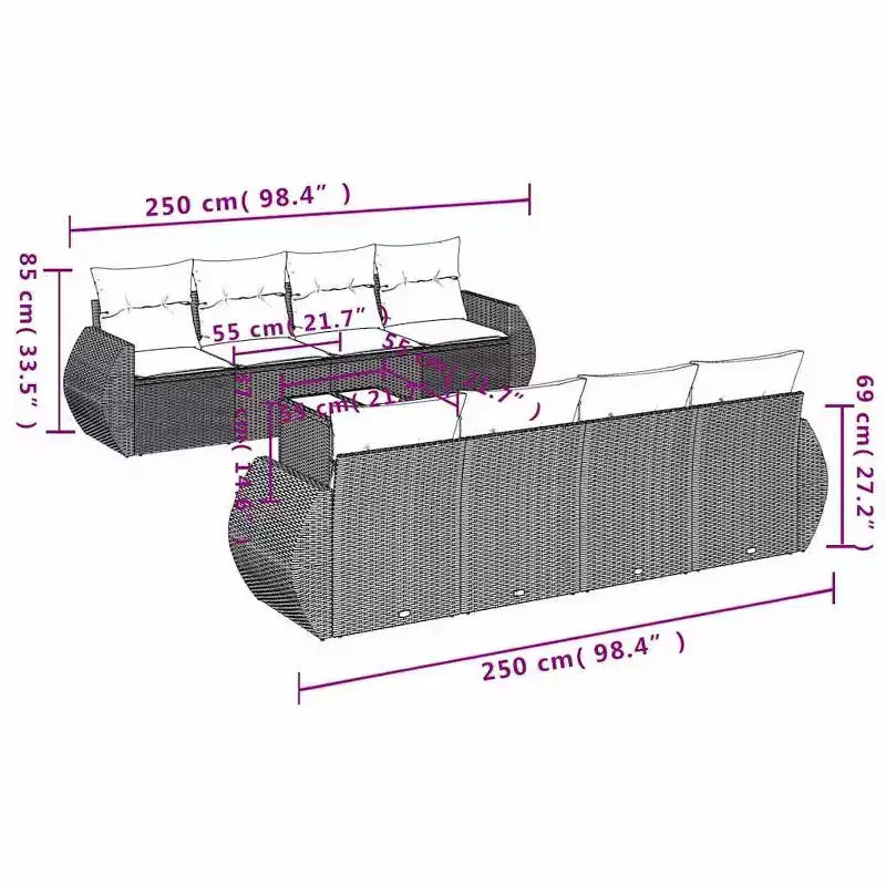 vidaXL Set da giardino da 9 pezzi con cuscini in polyrattan