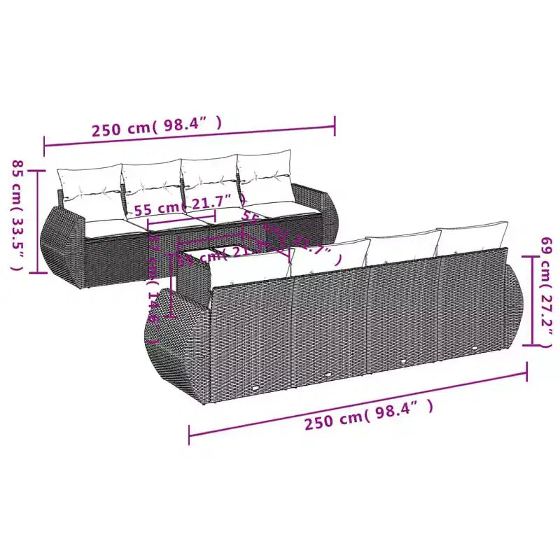 vidaXL Set da giardino da 9 pezzi con cuscini in polyrattan