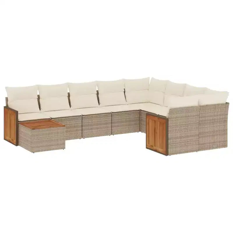 vidaXL 10 Piece Patio Sofa Set with Cushions Beige Poly Rattan