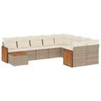 vidaXL 10 Piece Patio Sofa Set with Cushions Beige Poly Rattan