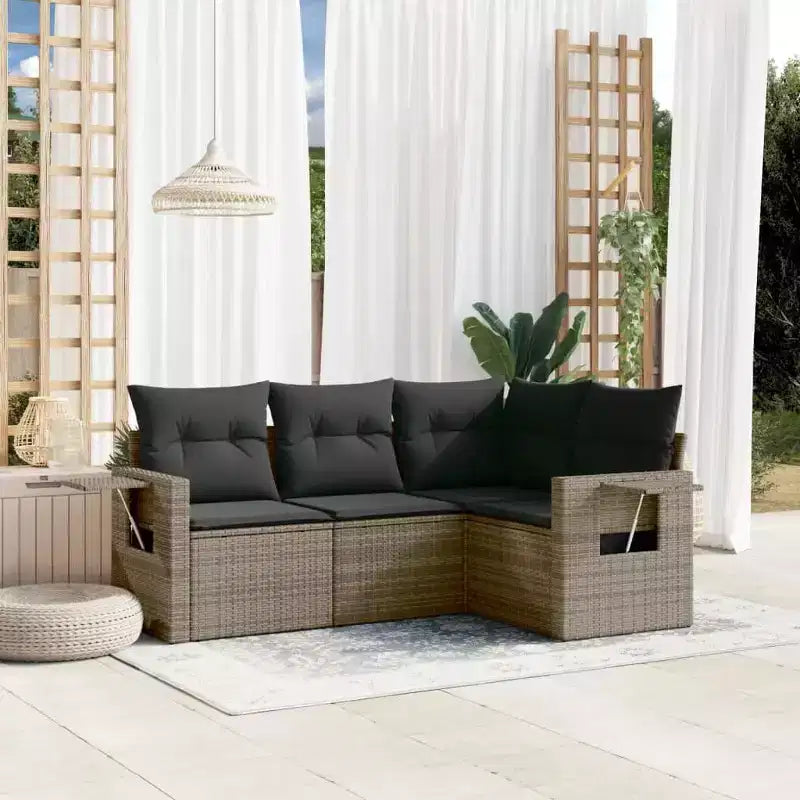Conjunto de sofá de jardín vidaXL con cojines, sofá modular de exterior, poliratán, varios colores y modelos