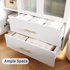 Acekool Modern 3-Door Storage Cabinet with Glass Doors, Hanging Rods & Drawers, Tall White Armoire for Bedroom and Living Room