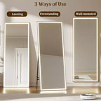 Miroir pleine longueur LED COZONY 70x28, éclairage réglable à 3 couleurs, miroir sur pied ou à fixation murale avec cadre métallique