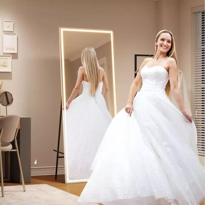 Miroir pleine longueur LED COZONY 70x28, éclairage réglable à 3 couleurs, miroir sur pied ou à fixation murale avec cadre métallique