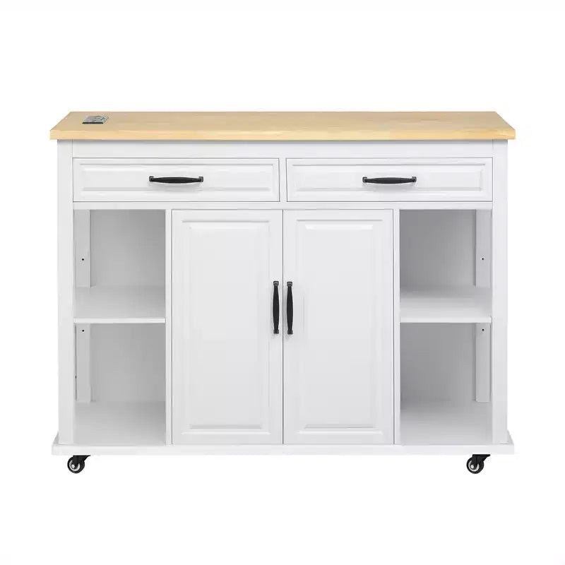 47 mobile kitchen island cart with wheels, extendable dining table, power outlet, 2 drawers & 2 cabinetsversatile storage solution