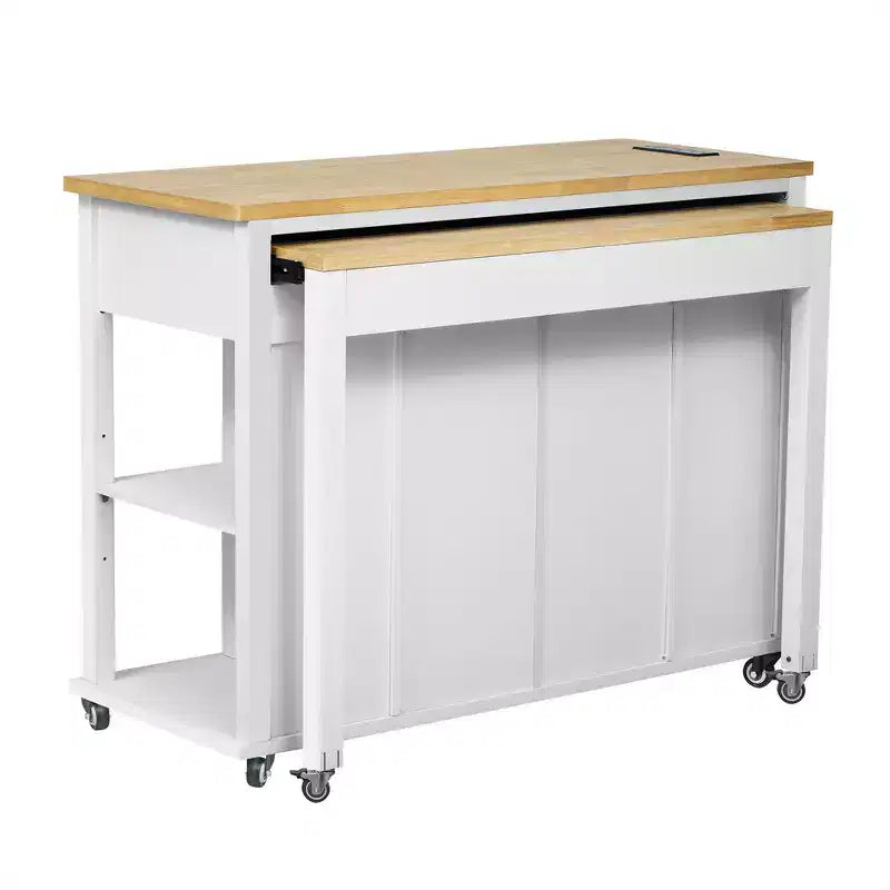 47 mobile kitchen island cart with wheels, extendable dining table, power outlet, 2 drawers & 2 cabinetsversatile storage solution