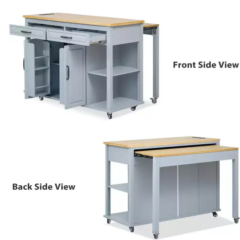 47 mobile kitchen island cart with wheels, extendable dining table, power outlet, 2 drawers & 2 cabinetsversatile storage solution