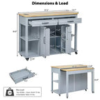 47 mobile kitchen island cart with wheels, extendable dining table, power outlet, 2 drawers & 2 cabinetsversatile storage solution