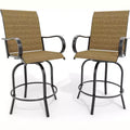 COZONY Outdoor Swivel Bar Stool Set of 2, All Weather High Back Armrest Patio Chairs for Deck Lawn Garden Backyard