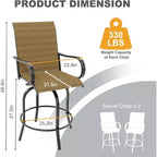 Ensemble de 2 tabourets de bar pivotants d’extérieur COZONY, chaises de jardin à dossier haut et accoudoirs, tous temps, pour terrasse, pelouse, jardin et arrière-cour